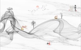 新中式爵士白大理石山水背景墙