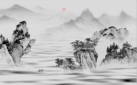 新中式水墨山水国画电视背景墙