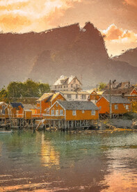 数字油画装饰画素材夕阳风景