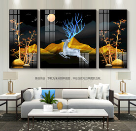 轻奢风竹子石来运转客厅装饰画