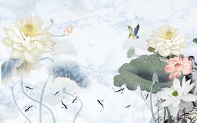 荷花电视背景墙