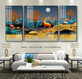 轻奢风客厅装饰画床头挂画三联画