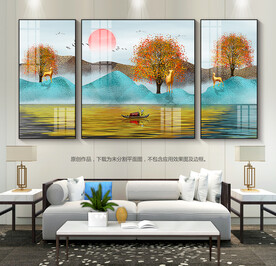 抽象山水装饰画客厅壁画三联画
