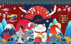 国潮招财猫工装背景墙