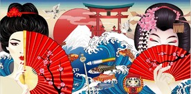 浮世绘日本料理餐饮背景墙