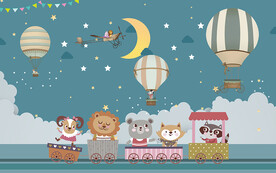 小动物火车热气球儿童房背景墙