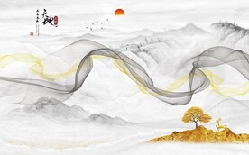 新中式山水背景墙图片