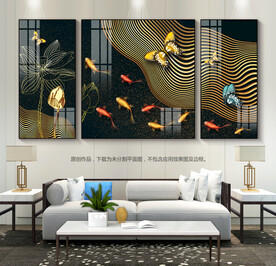 轻奢风客厅装饰画九鱼图沙发背景