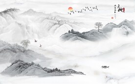 新中式山水背景墙图片