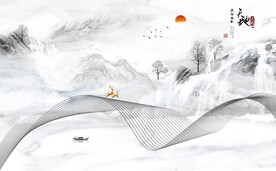 意境客厅灰色山水 TIF分层图