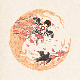 春天国风插画PSD素材