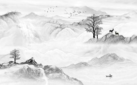 新品中式灰色山水