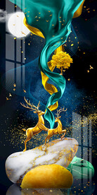 轻奢金色飘带麋鹿玄关背景墙