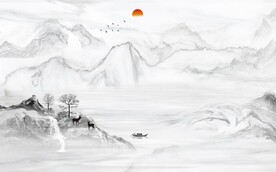 新中式山水背景墙图片