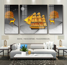 简约一帆风顺客厅装饰画三联画