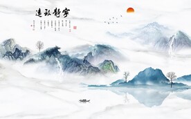新款现代抽象山水背景墙图片