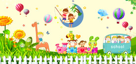 儿童房卡通乐园游玩背景画