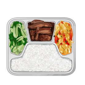 分层素材手绘菜品番茄炒蛋青菜