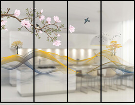 高清分层彩白彩花鸟推拉门写真图