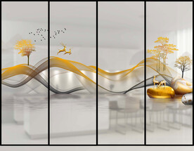 高清分层彩白彩山水推拉门写真图