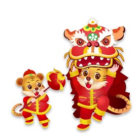 虎年舞狮子卡通元素