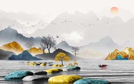 新中式水墨山水背景墙