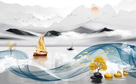 新中式山水背景墙图片