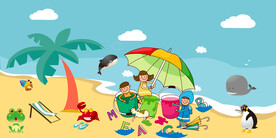 卡通儿童海边床头背景画