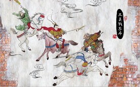 复古怀旧三英战吕布餐饮背景墙