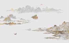 金色水墨山水风景电视背景墙