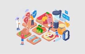 2.5D扁平化未来数字菜市插画