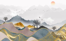 新中式山水背景墙图片