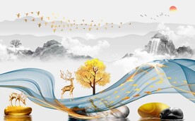 新中式山水背景墙图片