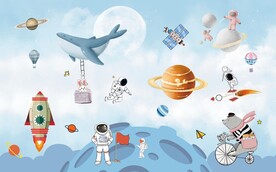 卡通太空冒险儿童房背景墙图片