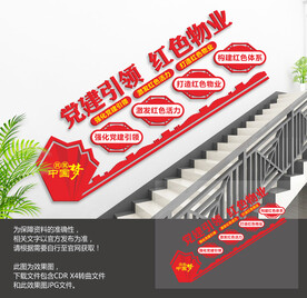 红色物业楼梯文化墙