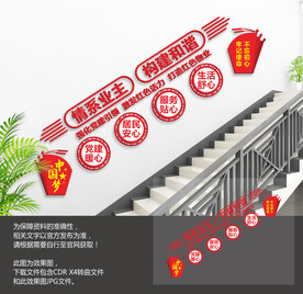 红色物业楼梯文化墙