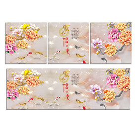 牡丹家和富贵九鱼图 