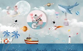 卡通儿童房背景墙图片