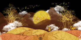 晶瓷画 抽象画 金色山川