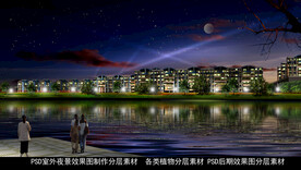 室外夜景水体远眺效果图