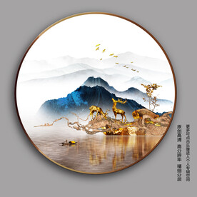 抽象金山麋鹿圆形山水装饰画
