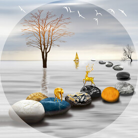 装饰画 新中式 抽象画 麋鹿