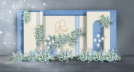 蓝白色婚礼迎宾区