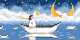 晶瓷画 纸船 星空