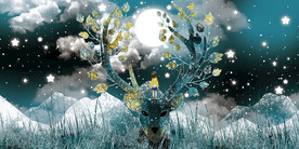 晶瓷画 抽象画 星空夜晚 麋鹿