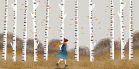 晶瓷画 抽象画 白桦林 女孩