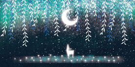 晶瓷画 柳枝 星空夜晚