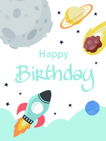 简约创意太空生日海报设计卡通