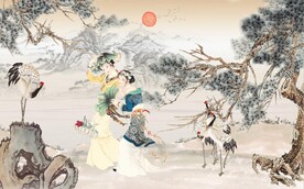 中式仕女美丽佳人电视背景墙