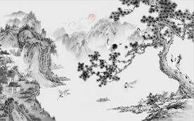 中式水墨山水国画电视背景墙